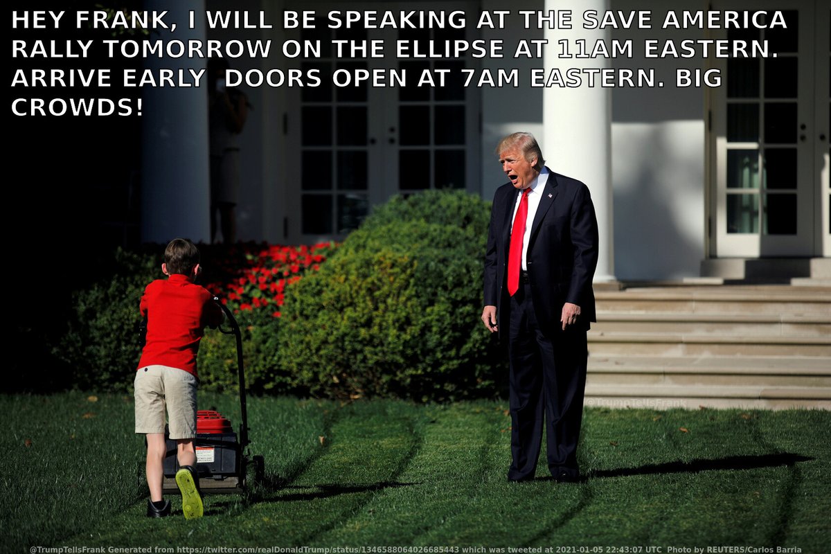 TrumpTellsFrank's tweet photo. Donald Trump, President of the United States of America, walks out on to the White House lawn to tell Frank his latest tweet… https://t.co/EG7NQRZxFt