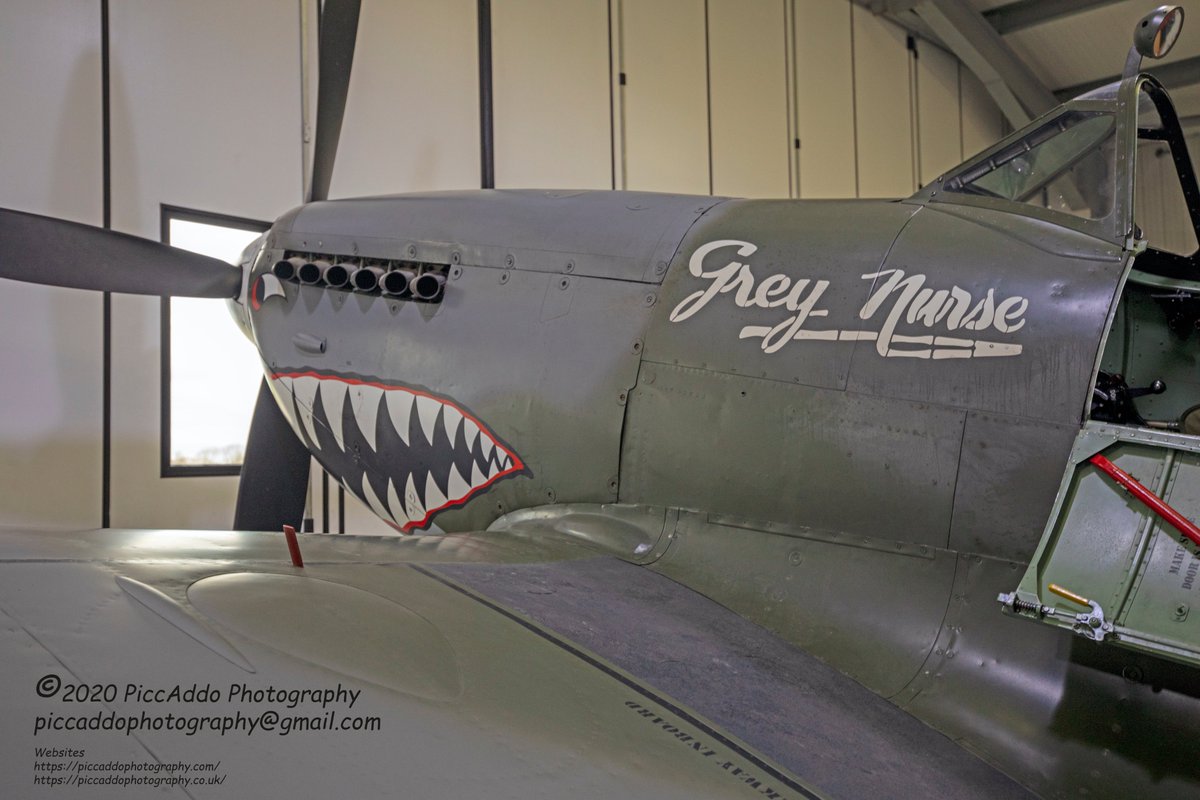 Dxhawk's tweet photo. Some photos from my visit to the amazing Biggin Hill Heritage Hangar on 12th December 2020. This set is all of one of the two-seater #Spitfires which do pleasure flights. T9 TE308 which is painted in 457 Squadron RAAF 'Grey Nurse' markings. #Bigginhill #Spitfire #Covid19UK safe https://t.co/vurAxA9RIU