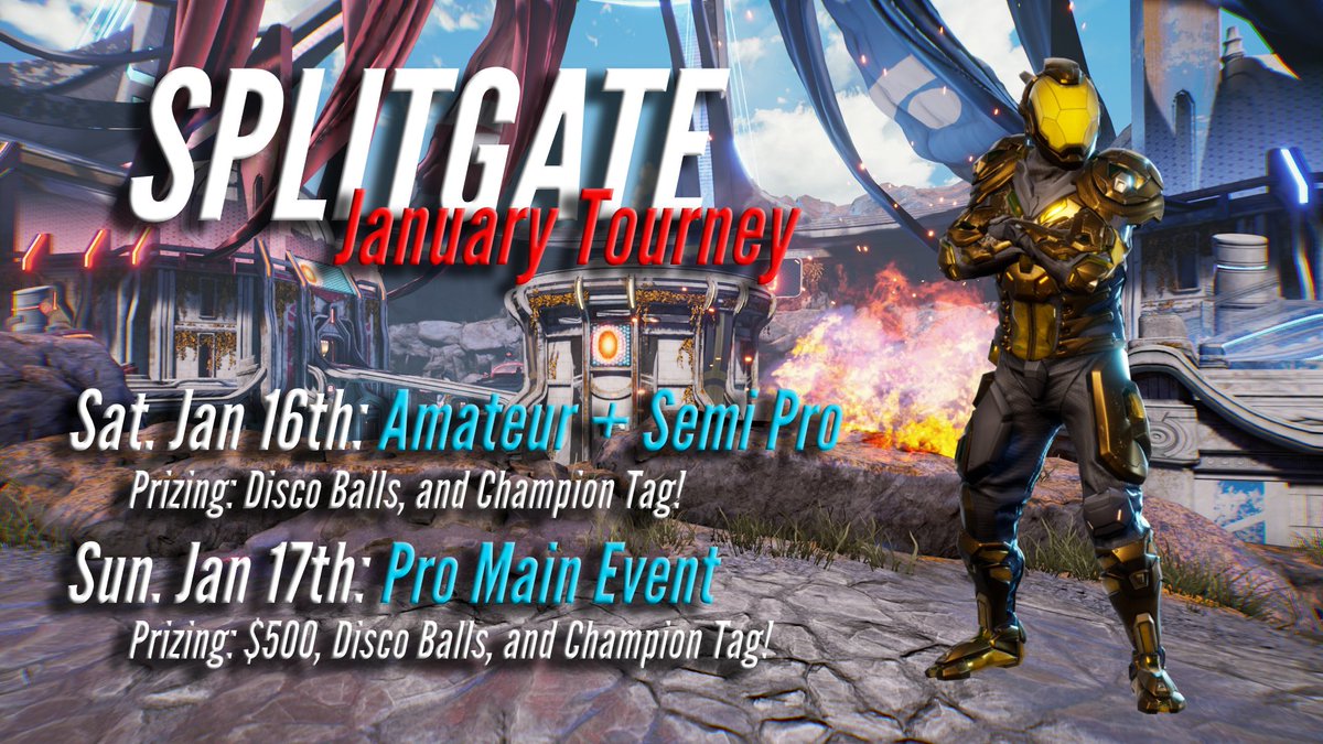 Splitgate's tweet image. 🚨Registration is now open for the Splitgate January Tourneys

Sign up as an individual, partial or full team! We will help create teams if needed. There are 3 tourneys!

Amateur: Jan 16th @ 10am PST
Semi-Pro: Jan 16th @ 11am
Pro: Jan 17th @ 10am

Signups: forms.gle/Z9sdVWV8GZ1iN8…