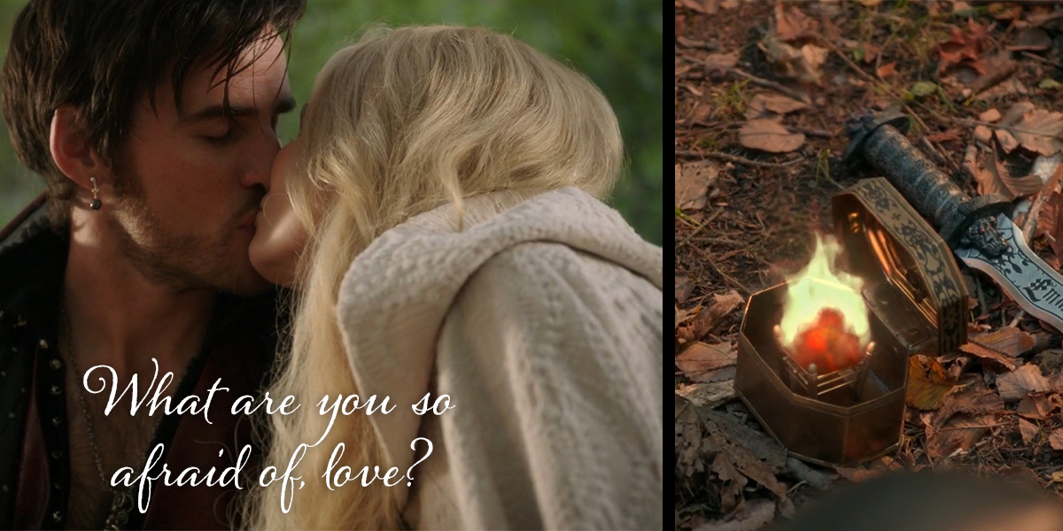 Regina knew she was hurting Emma... but she was so wanting to play hero and be the one to win that she wouldn't listen...Killian Jones on the other hand wouldn't let anyone control Emma with that dagger. Instead he spoke to her, reassured her, and after their kiss the flame lit