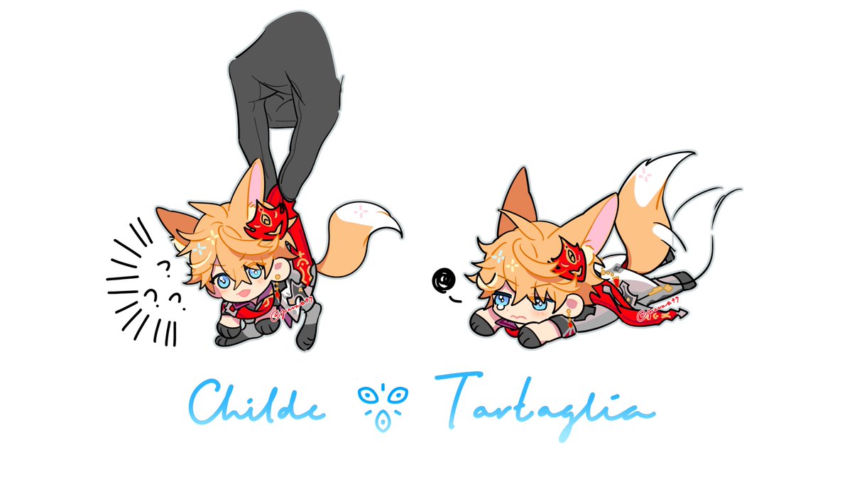 tartaglia (genshin impact) animal ears tail blue eyes mask on head fox tail fox ears gloves  illustration images