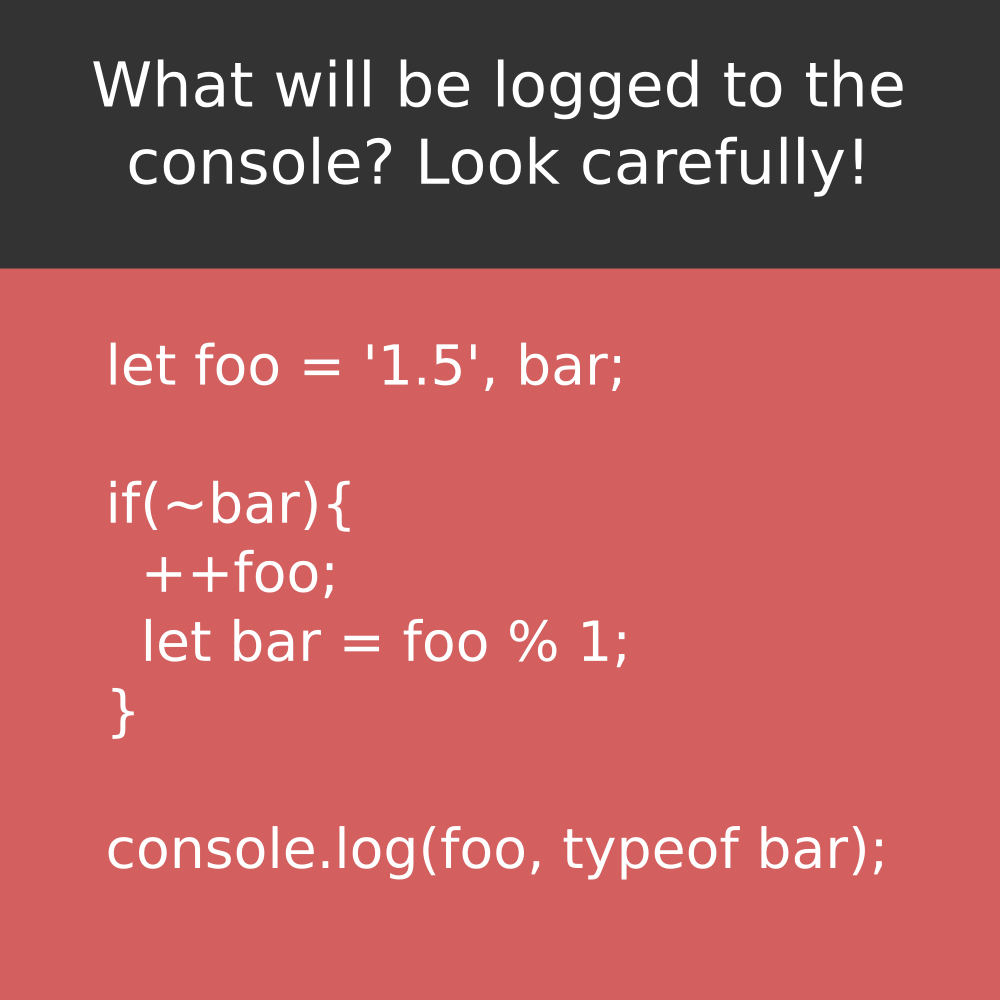 WeArePirple's tweet photo. What will be logged to the console? Look carefully!
#javascript #JavascriptLibraries #javascriptengineer #javascripting #javascriptdeveloper #javascriptiskillingmysoul #javascriptbasics #javascriptdevelopers #javascriptlover #js #es6 #es5 #es7 #es8 #es2015 #es2016 #es2017 https://t.co/79nsaesBBC