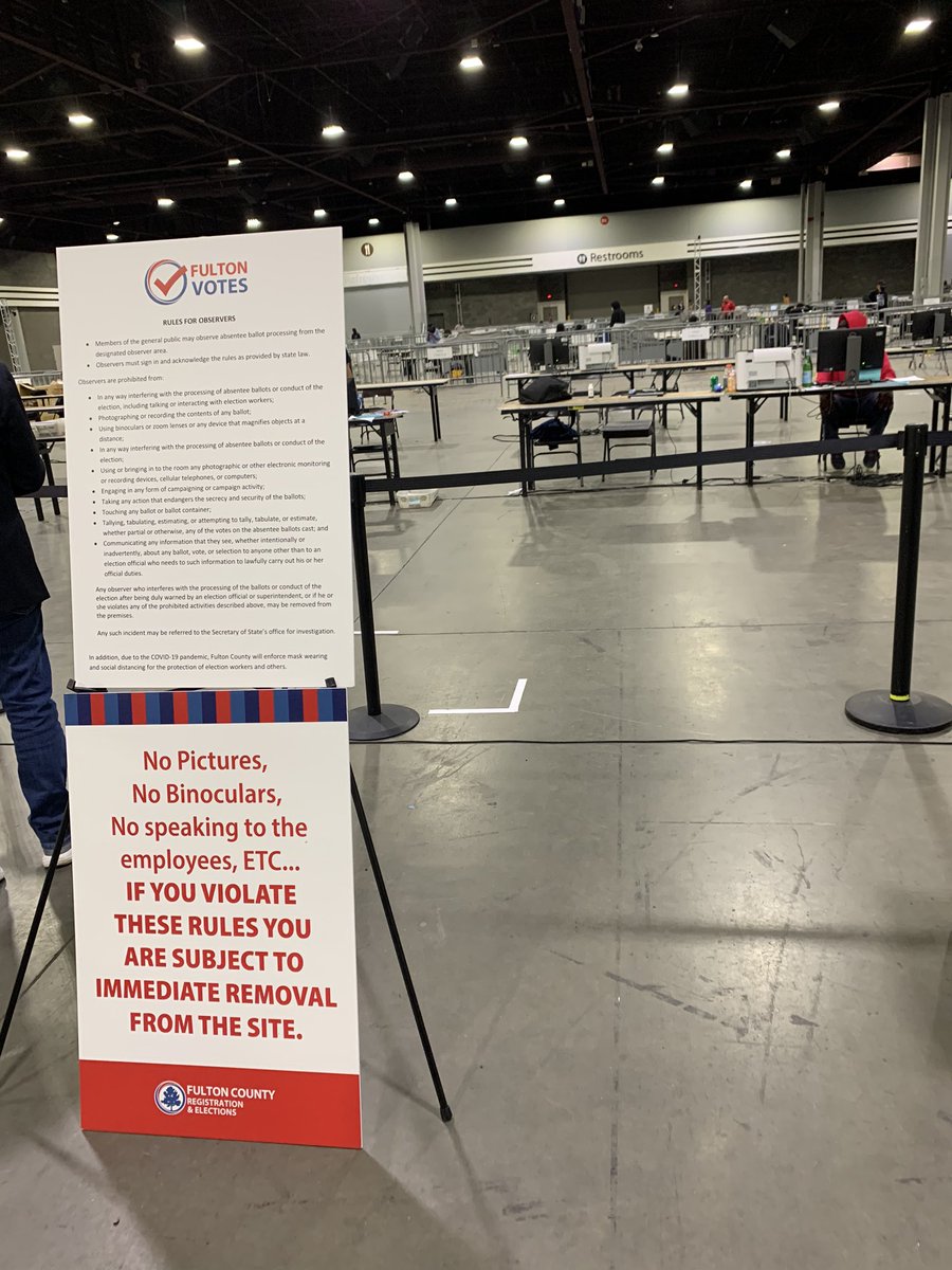 2150. Rt. @IvanPentchoukov Fulton County absentee ballot counting room observer rules say you can look at ballots, but can't count, photograph, or touch them. Also you can't tell anyone (but the election official) about any issues with them.