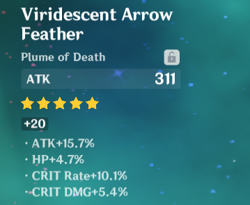 Not only did I have Multiple 5X and 2X Enhancements but

NOT A SINGLE SUBSTAT WENT TO HP.

LOOK AT THIS BEAST OF A FEATHER~