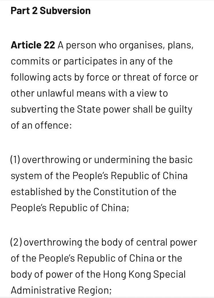 Here’s a recap of the subversion law sections (official version published on  @hkfp)