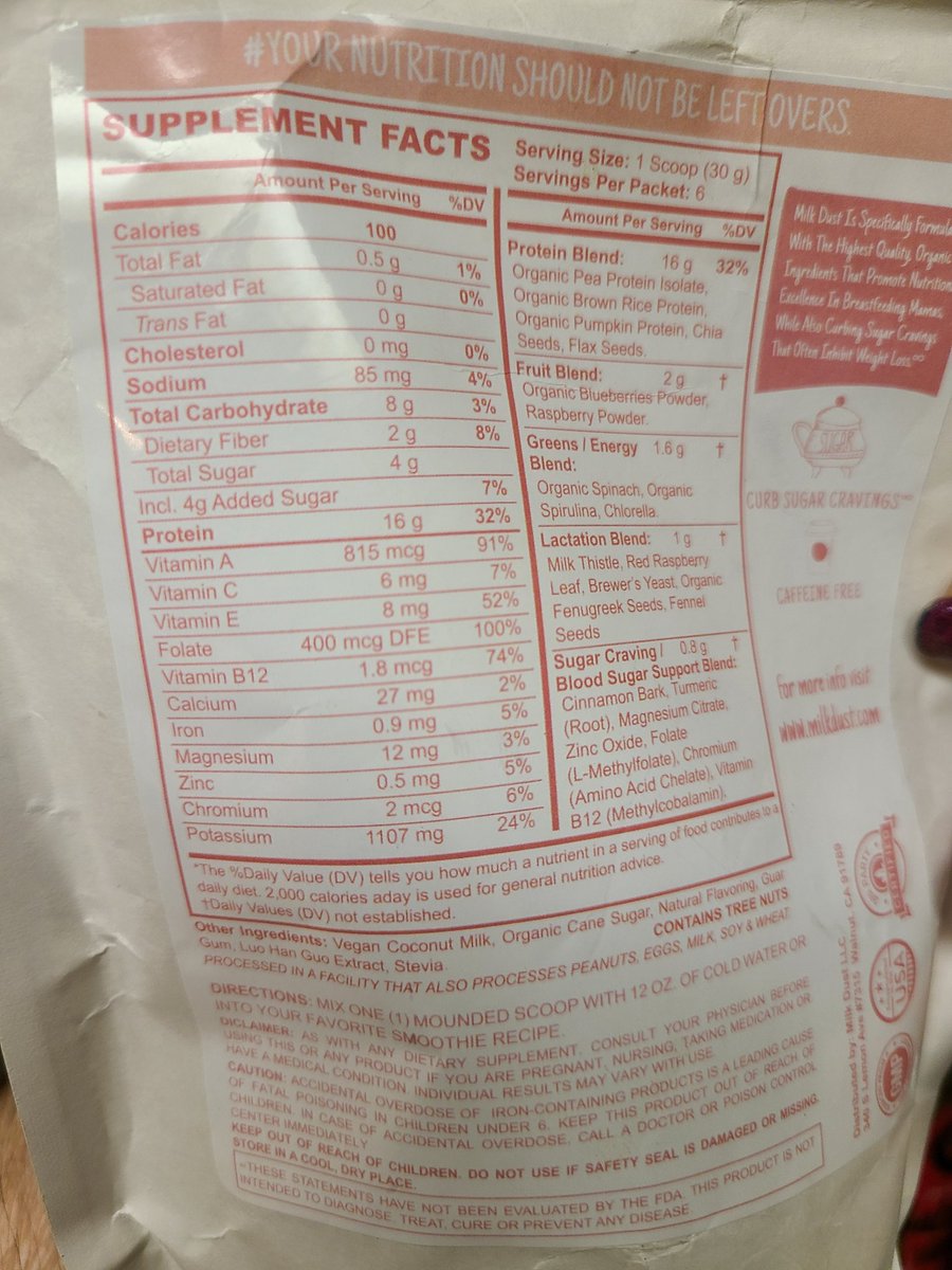 HappyHucow's tweet photo. I got a sample of #milkdust for myself over the holidays and it tastes so good compared to other #vegan #glutenfree #protienshakes and #lactationsuppliments. I havnt been able to be consistent with it I maybe have two servings left. But I do think it helped. #inducedlactation https://t.co/g5IaHUiEEJ