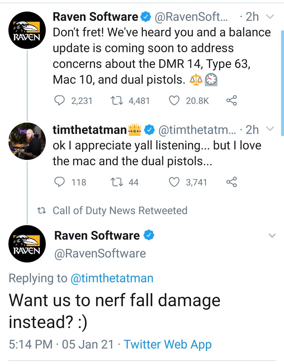Tiki_Tyme's tweet image. It's a great day when the game makers are having fun with the users! @RavenSoftware @timthetatman @Treyarch #nerf #falldamage