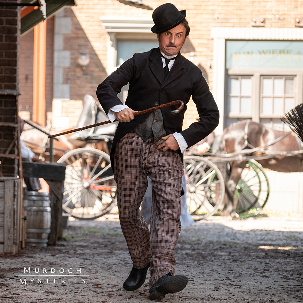 CBCMurdoch's tweet photo. #ICYMI! In last night's season premiere of #MurdochMysteries, Crabtree once again makes an impression on a cultural figure from history. This time: Charlie Chaplin. Stream the episode now on @cbcgem! https://t.co/FwxgeaHn5p