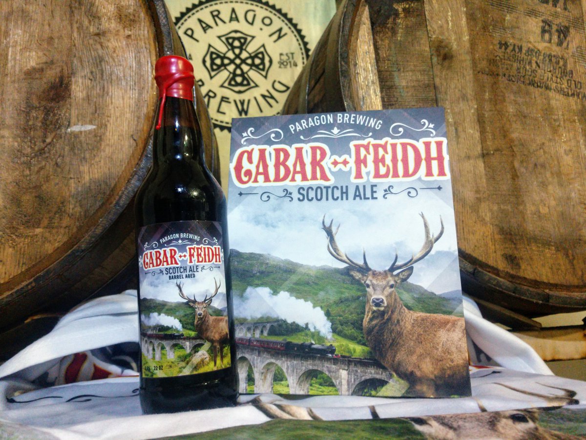 Available now at Paragon Brewing. Our Cabar Feidh Wee Heavy Scotch ale that was aged for 12 months in fresh <a href="/MakersMark/">Maker's Mark</a> bourbon barrels. Limited time only. #barrelaged #golocal #buylocal #deliciousness