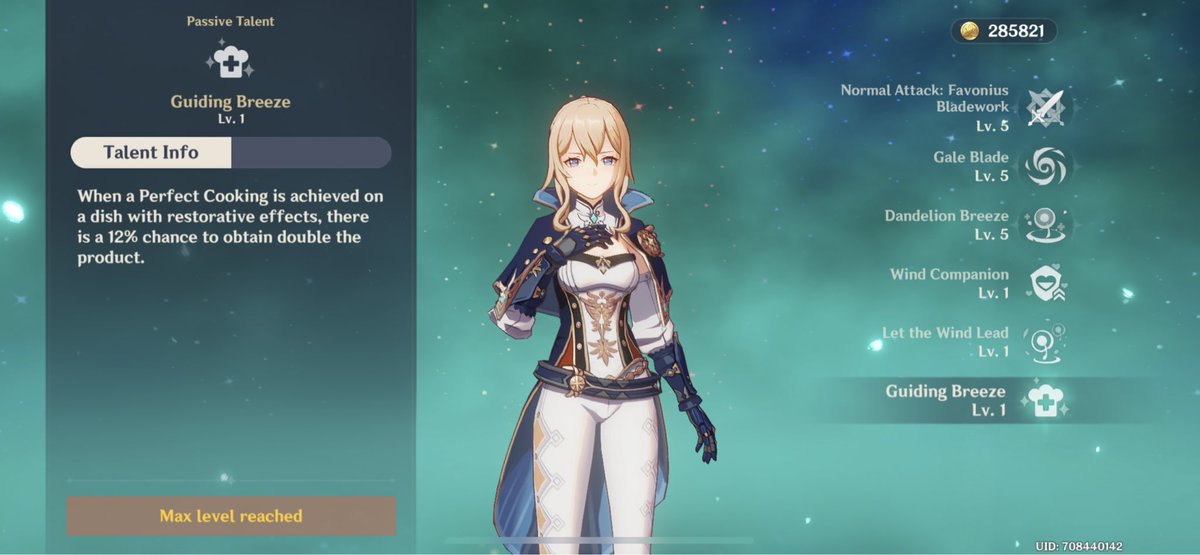 jean’s passive talents are rly cool too ! as i mentioned before whenever u strike an enemy you have 50% chance to heal ur team — but jean also gives a 12% chance of cooking two perfect dishes when u use her to cook!queen of saving ur team AND resources.