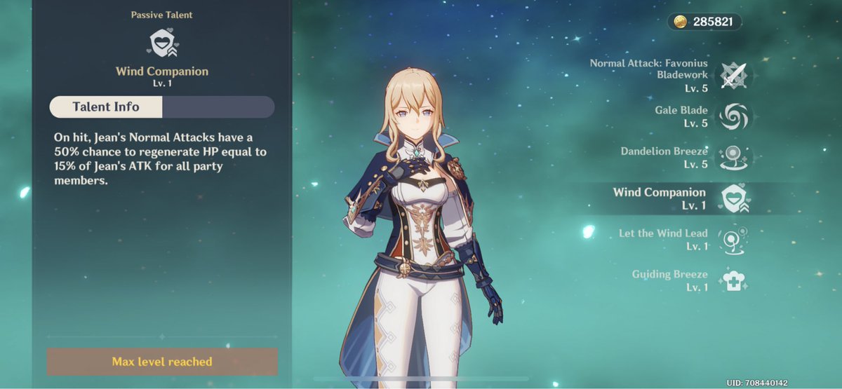 jean’s passive talents are rly cool too ! as i mentioned before whenever u strike an enemy you have 50% chance to heal ur team — but jean also gives a 12% chance of cooking two perfect dishes when u use her to cook!queen of saving ur team AND resources.