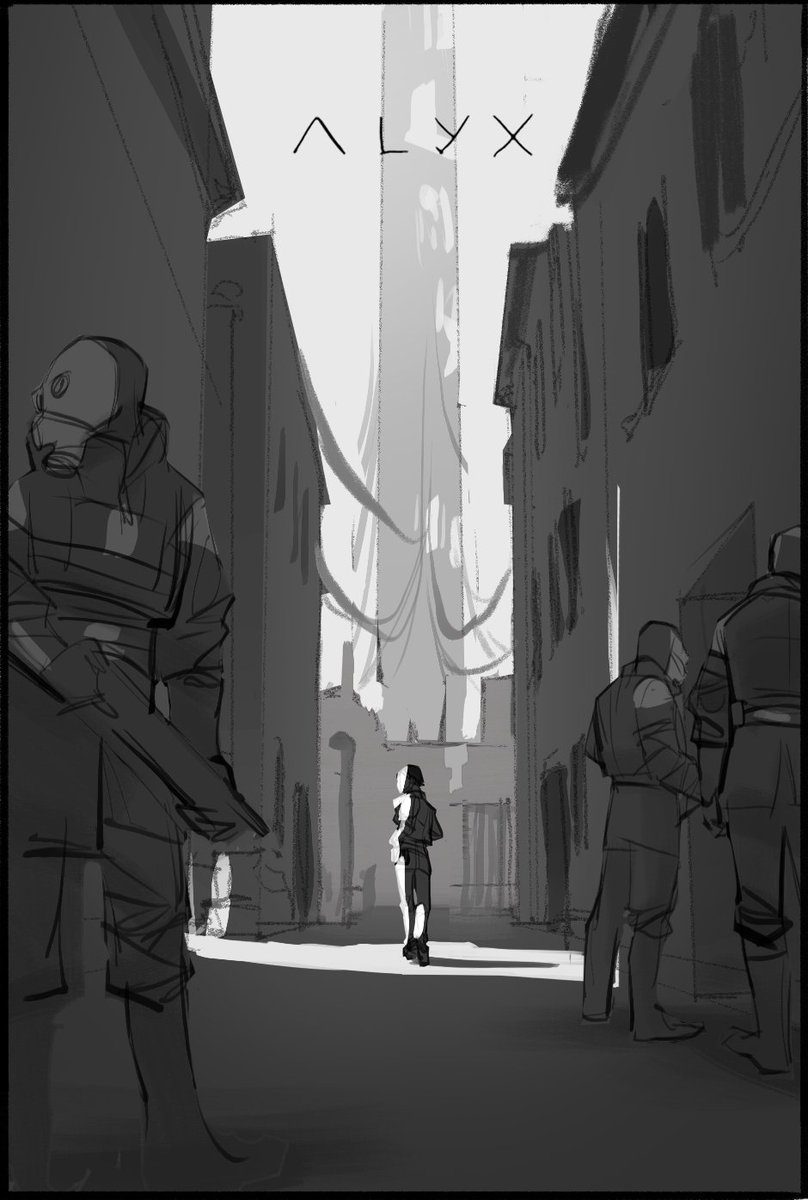 A couple of my favourite thumbnails from our key art brainstorming sessions, the second of which was painted up into a full piece by the lovely Chris Welch:(...please ignore the tangent behind the L, it haunts me)