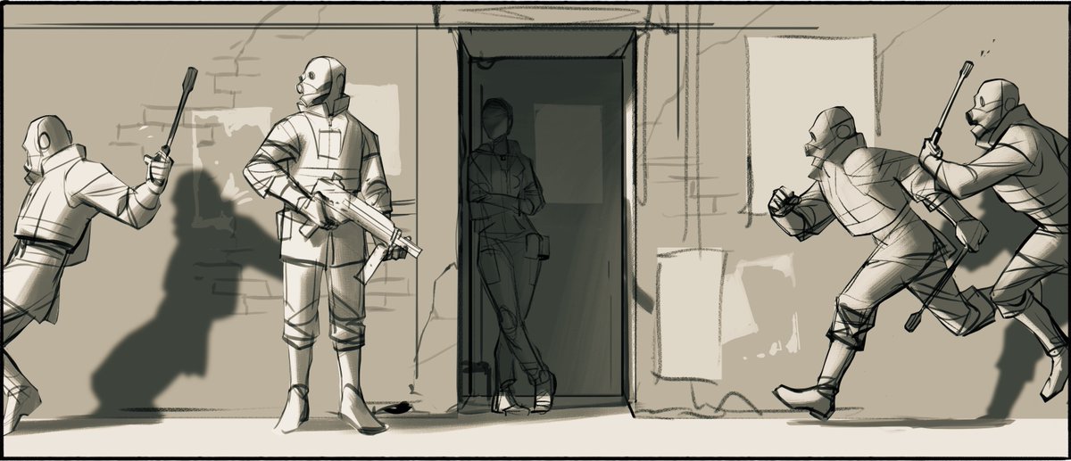 A couple of my favourite thumbnails from our key art brainstorming sessions, the second of which was painted up into a full piece by the lovely Chris Welch:(...please ignore the tangent behind the L, it haunts me)