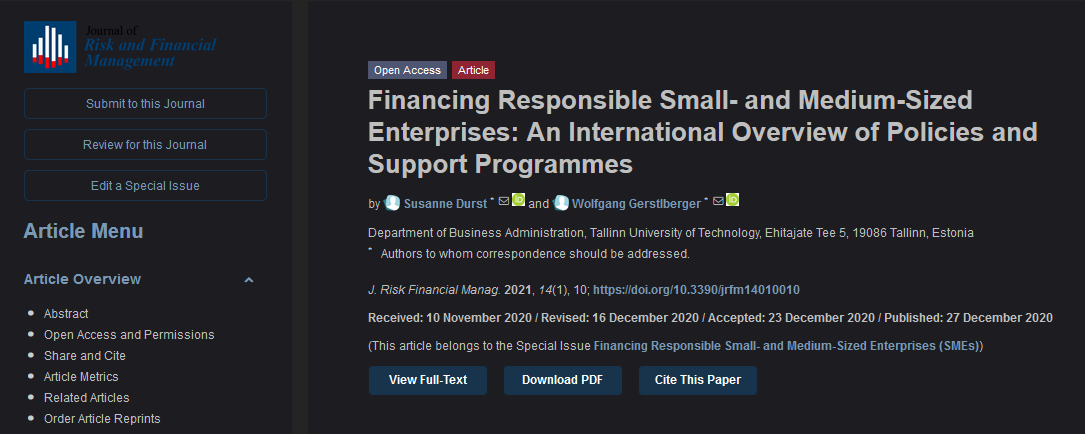 JRFM_MDPI's tweet photo. Financing Responsible Small- and Medium-Sized Enterprises: An International Overview of Policies and Support Programmes
by Susanne Durst and Wolfgang Gerstlberger
J. Risk Financial Manag. 2021, 14(1), 10; https://t.co/c8b1nMN3pb
#sustainablefinance #SMEs #SupportProgrammes https://t.co/JmAej9yWlG