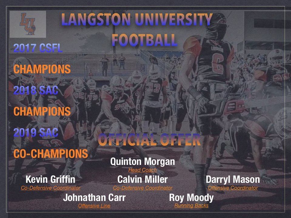 Youngski10's tweet photo. Excited and Blessed to receive an offer from Langston University !! Thank you @Coach_Griffin32 https://t.co/KGkv8ALHBC