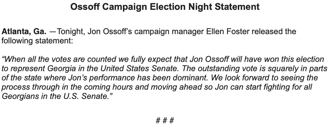 laurenvpass's tweet photo. NEW from @ossoff campaign manager @EllenEFoster: 

"When all the votes are counted we fully expect that Jon Ossoff will have won this election to represent Georgia in the United States Senate." #gasen #gapol https://t.co/YlHk9SVRTh