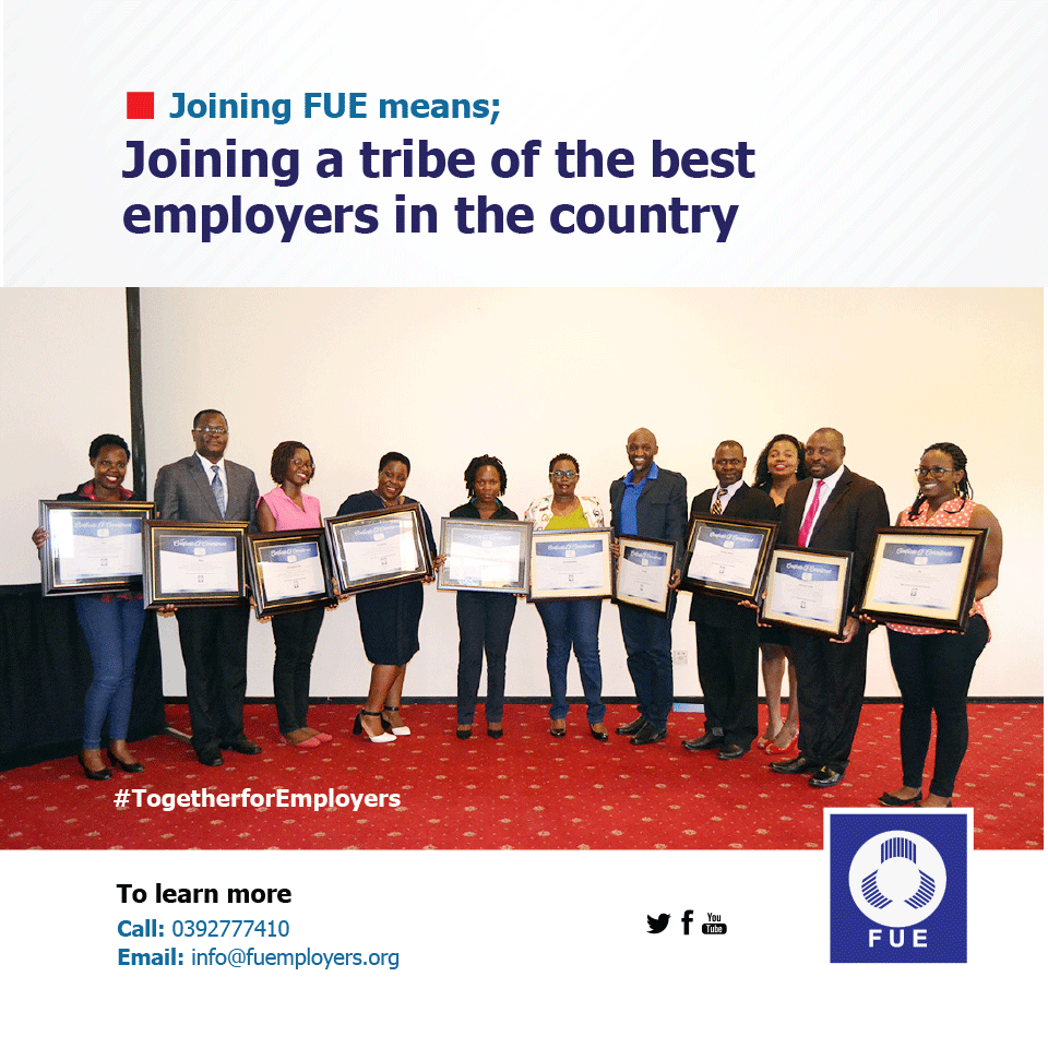 FUEmployersUg's tweet photo. Join FUE, a tribe of the best Employers in the country. To request more information on how you can join the Federation of Uganda Employers, inbox us on this page, send us and email: info@fuemployers.org, or call: 0392777410 #TogetherforEmployers https://t.co/pSOehZnWv0