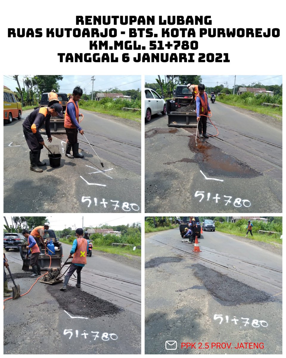 Kegiatan Tim Penutup lubang di Ruas PPK 2.5 Prov. Jateng pada hari Rabu tanggal 6 Januari 2021
<a href="/ganjarpranowo/">Ganjar Pranowo</a> 
@bbpjnjatengdiy 
@dpubmckjateng 
<a href="/bpj_magelang/">BPJ Wil Magelang #JalanCantik #JatengGayeng</a>