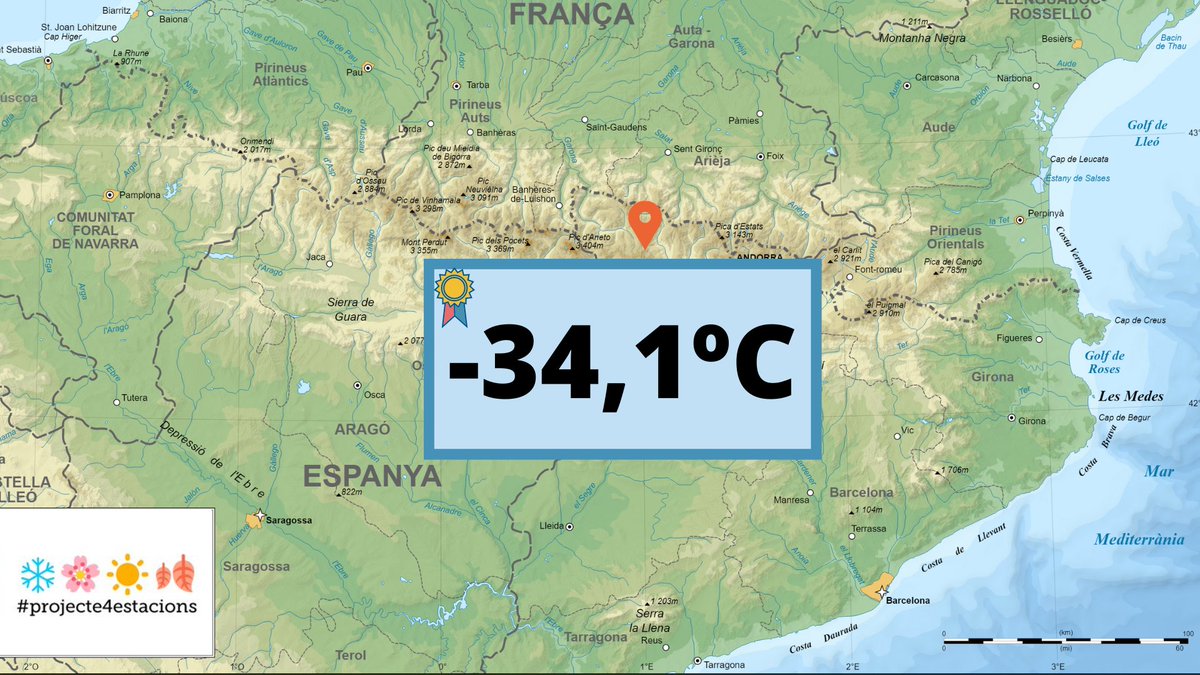 🚨 RÈCORD DE TEMPERATURA MÍNIMA 🚨

🥶 L'estació situada al Clot del Tuc de la Llança ha assolit a les 05:19 una temperatura de -34,1ºC, la temperatura més baixa enregistrada a la península Ibèrica des que hi ha dades

#Projecte4Estacions