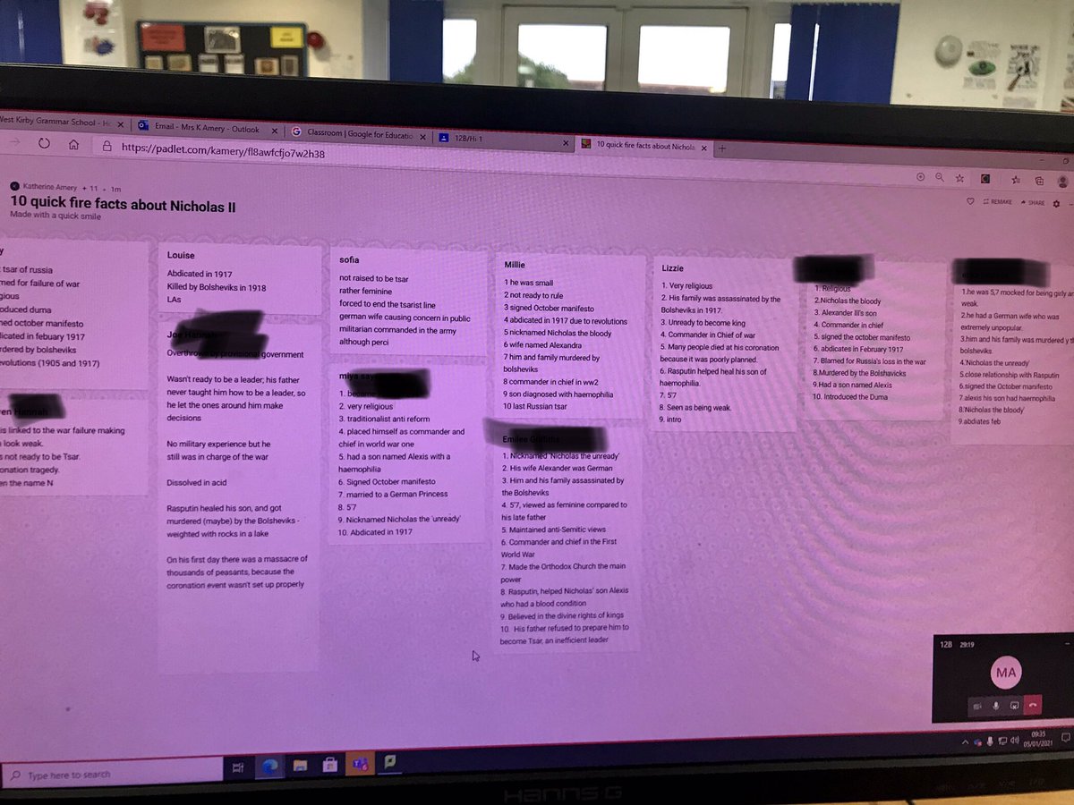 @padlet worked well with my Y12s, I used this to recall knowledge on Nicholas II but it equally fantastic for judgement paragraphs, introductions or summarising student learning