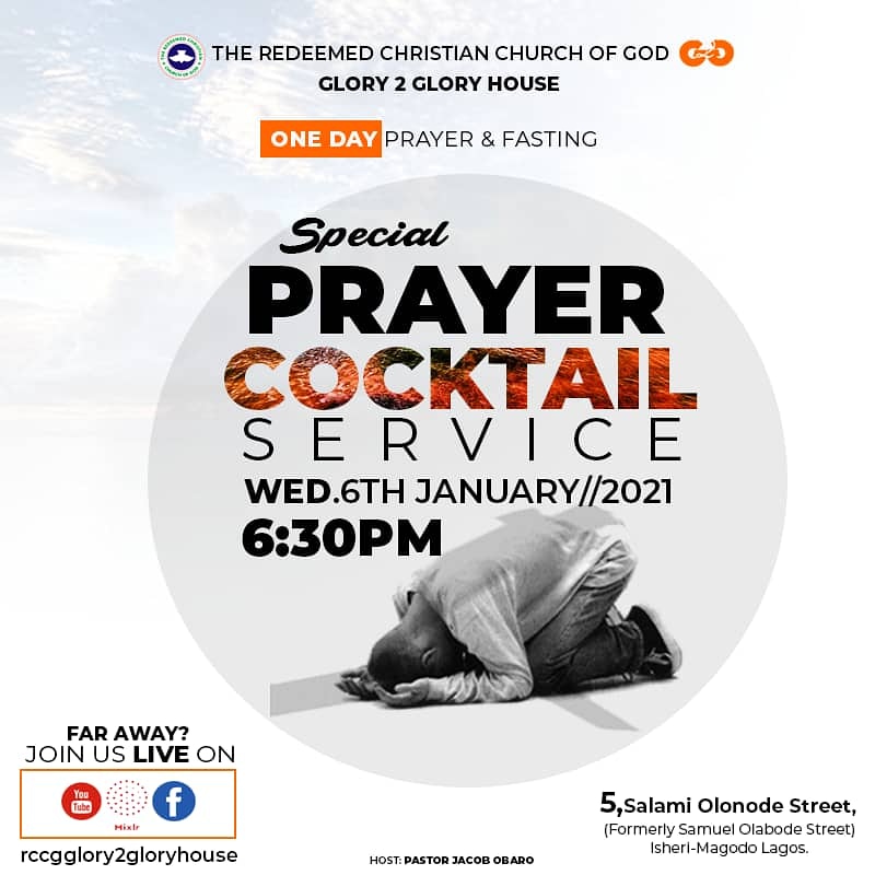 G2Ghouse's tweet photo. Beloved!
Join us this evening (6:30pm) as we FAST and meet in church for a special PRAYER COCKTAIL Service.
God will surely answer your prayers. Pls come FASTING. Refreshment will be served. Hope to see you in church...
#RCCGG2GHouse
#PrayerCocktail
#OneDayFast https://t.co/OAixrlE46y