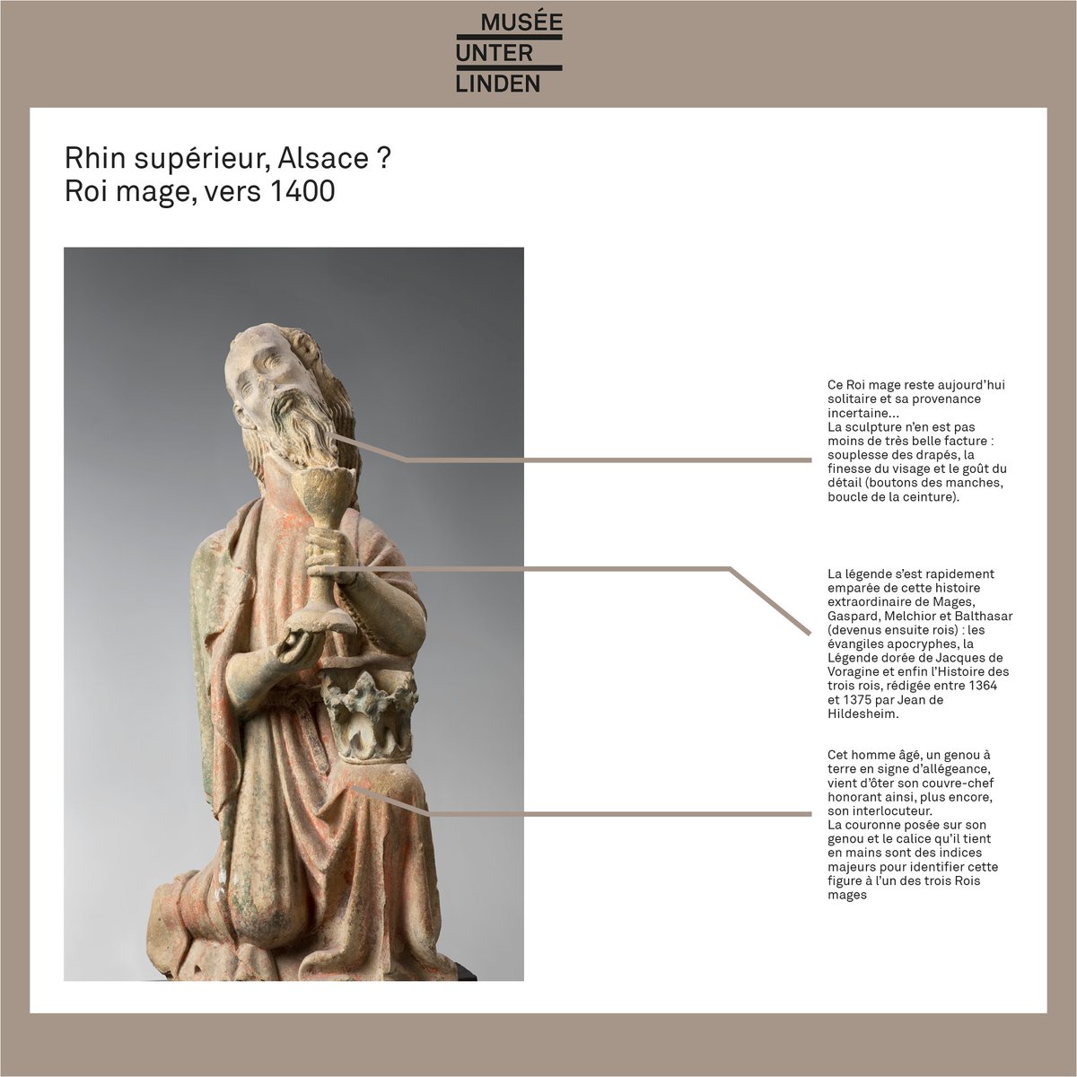 MUnterlinden's tweet photo. #unjouruneoeuvre : A l'occasion de l'#épiphanie, on vous présente cette #sculpture anonyme du #15esiecle #roismages #roimage https://t.co/AWtQQAYqGs