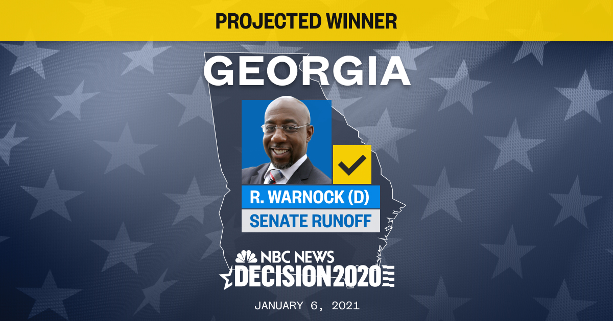 NBCBLK's tweet photo. BREAKING: Raphael Warnock wins U.S. Senate runoff in Georgia, NBC News projects. https://t.co/NDmq5MdjML https://t.co/0ChzNIFwm6