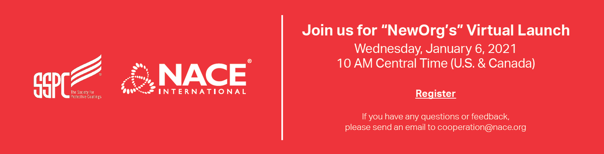 NACEtweet's tweet photo. Tomorrow (Wednesday, January 6), NACE and SSPC will announce the name of the new combined organization and reveal the new logo.

Register here: https://t.co/w8lFycn9lq https://t.co/r2SGTlkVEV