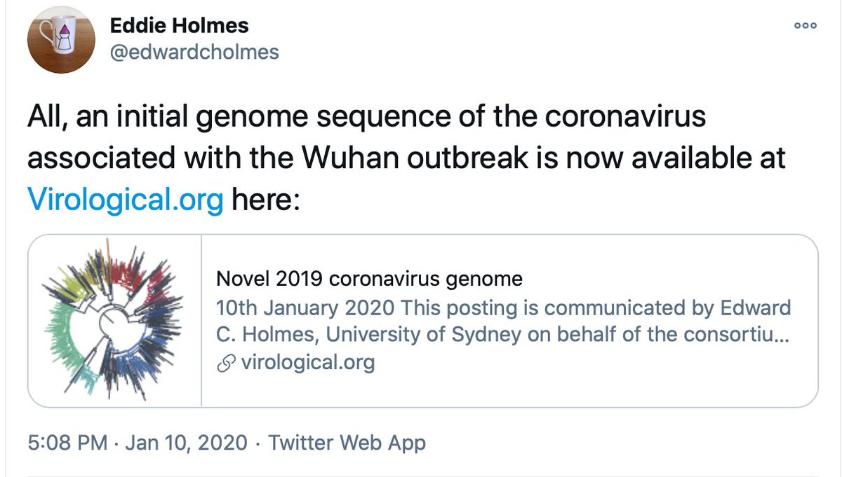 Eddie's Jan 10th tweet that will go down in history since the virus sequence led to the design of mRNA vaccines 2 days later /2