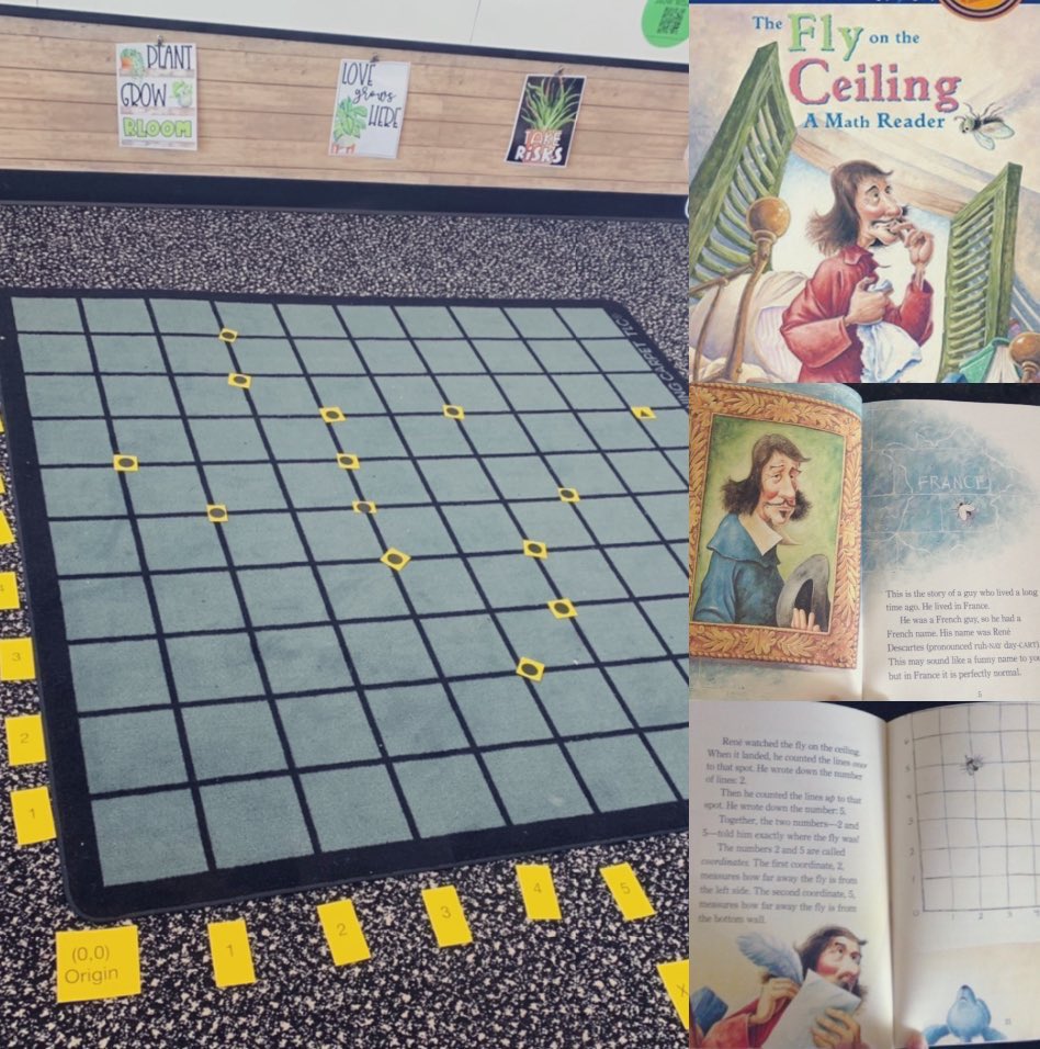 Today we kicked off our Coordinate Plane unit by reading “The Fly on the Ceiling”, a math myth about the creation of the Cartesian System by Rene Descartes. Then we plotted ordered pairs from the story on our Learning Carpet. So much fun! <a href="/LCISDeast/">East Elementary</a> #EEpirates <a href="/lubbockcooper/">Lubbock-Cooper ISD</a>