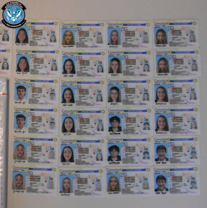 Photo of fake identification cards seized by CBP officers in Cincinnati during calendar year 2020.