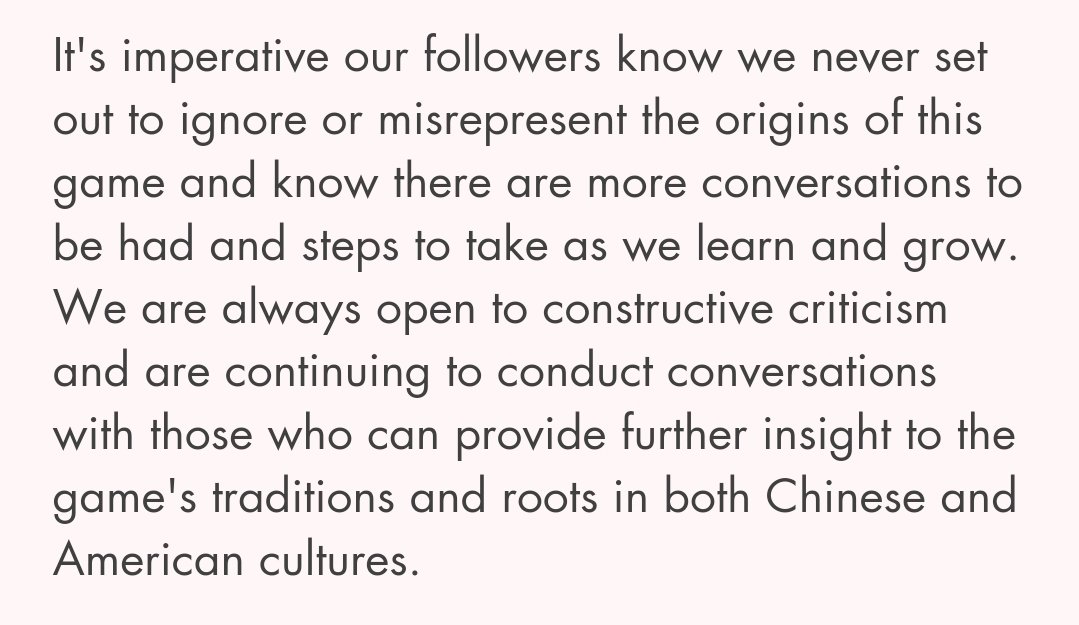 My mom's hot take: "Why are they saying 'roots in both Chinese and American cultures'. Just because the Americans adapted it doesn’t mean it is rooted from Americans. The American mahjong is still rooted from Chinese."
