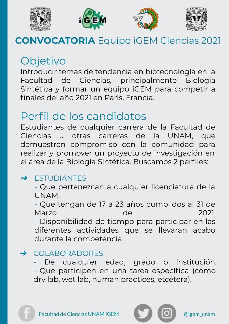 Synbio_UNAM's tweet photo. El equipo iGEM de la facultad de ciencias te desea un próspero 2021 lleno de ciencia 🥳 🧬
No pierdas la oportunidad de ser parte del equipo, quedan 11 días para el cierre de la convocatoria‼️
Abajo 👇🏽 encontrarás los enlaces para realizar tu inscripción 🤩, no te quedes fuera https://t.co/st9dyToQwO