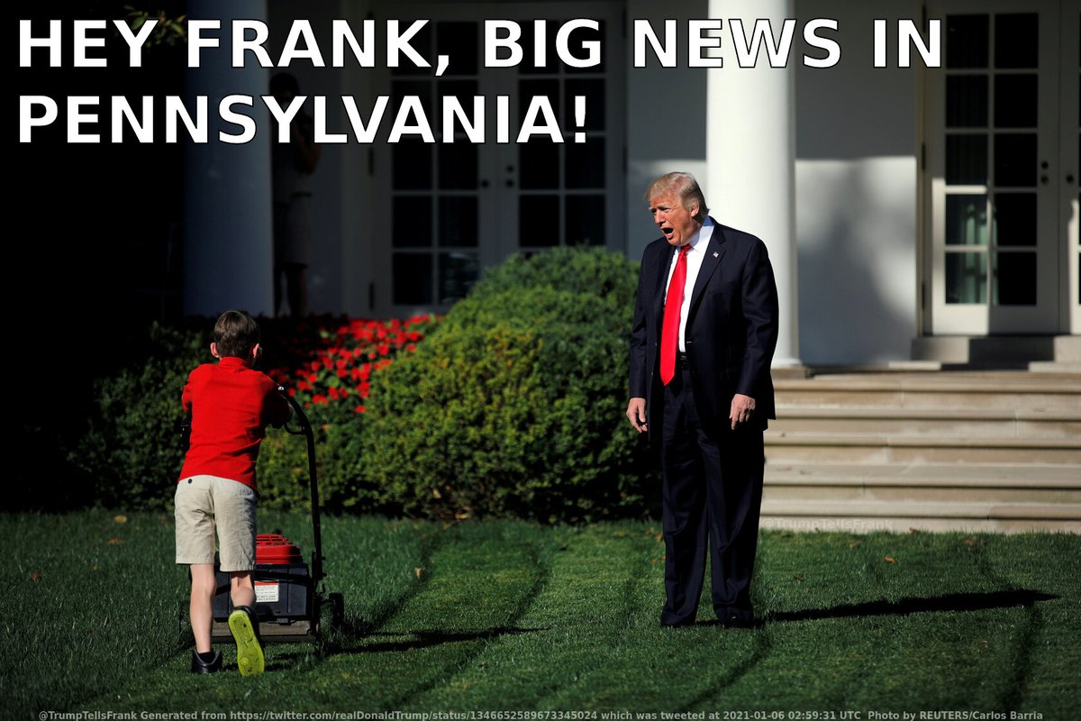 TrumpTellsFrank's tweet photo. Donald Trump, President of the United States of America, walks out on to the White House lawn to tell Frank his latest tweet… https://t.co/TnKEsnYjWN