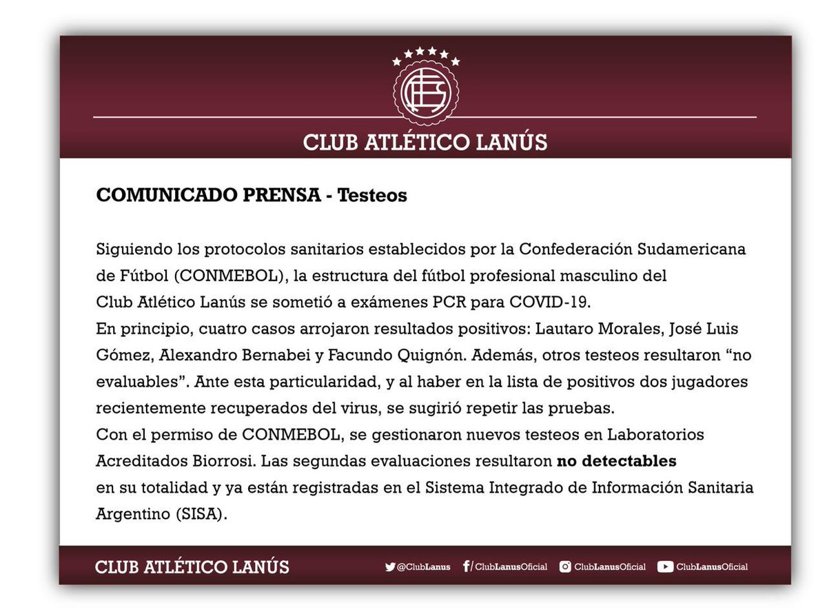 clublanus's tweet photo. 🇱🇻 Club Lanús comunica: https://t.co/GEGGdeCJKL