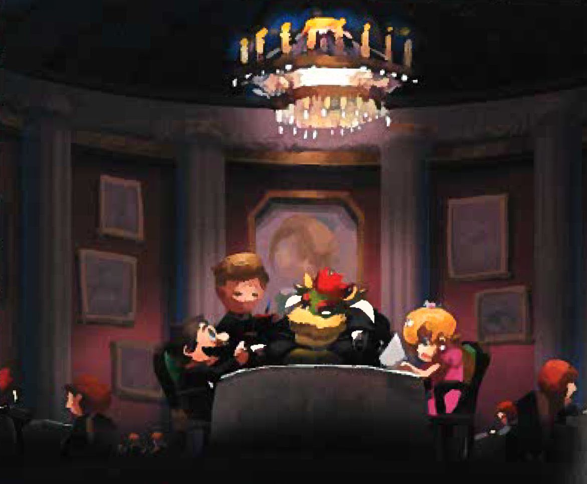 daily_bowser's tweet photo. More Mario odyssey concept art. The gang out at dinner together https://t.co/B5C1ZsRlZL