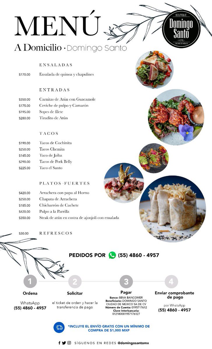 RestauranteCafe's tweet photo. En #CDMX se encuentra @DomingoSantoMx 
Aquí su rico menú.
#ApoyaAUnRestaurante 
#RestaurantesEnCiudadDeMéxico #RestaurantesEnCDMX #ServicioParaLllevar #ServicioADomicilio #QuédateEnCasa y @DomingoSantoMx te consentirá.

55 5130 3082
República de Cuba 96, Colonia #Centro https://t.co/Fg4PG2e8zN