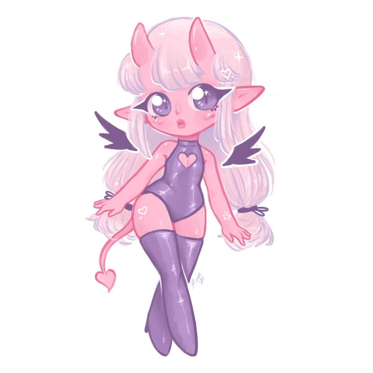 I drew a lil demon babe. I was mostly messing around with new brushes :3 #cute #pastel #succubus #demon