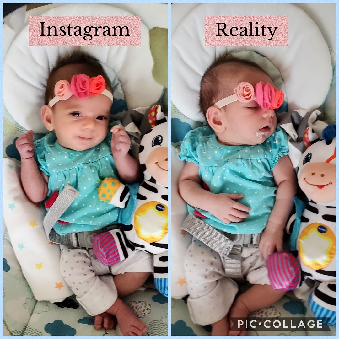 PMSUTPrincess's tweet photo. These pictures were literally taken within 60 seconds of each other 🤦♀️ Welcome to my life 🤷♀️ #InfantLife https://t.co/NEhOkvmnDP