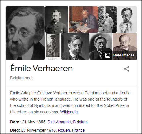 A century ago Émile Verhaeren, the Flemish Symbolist poet, who was born in Sint-Amands, near Antwerp, and educated at the University of Leuven, wrote in French. Now the university has split into two, the one Flemish, the other French and moved to Wallonia.