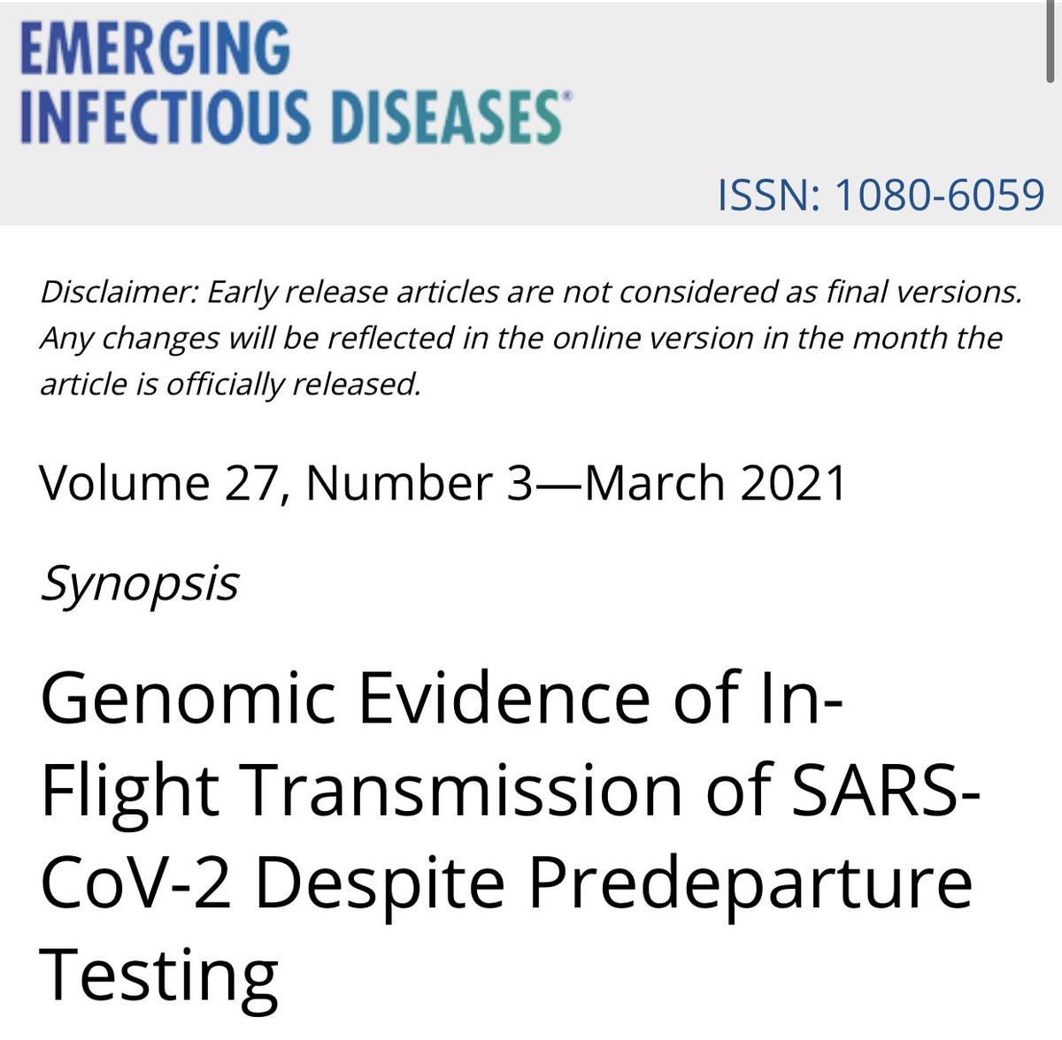 THREAD1/ Outbreak of  #covid19 on an 18 hour flight in September flying from Dubai to New Zealand now officially published7 ultimately infected; 4 likely in flight, sitting within 4 rows of one another, 2 of them while reportedly wearing masks