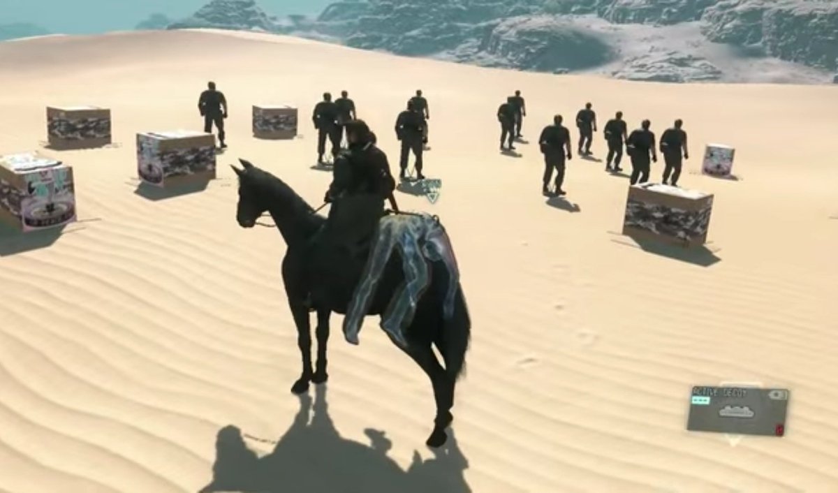 Decoys in MGSV and fake mannequins in Metal Gear 2. Several rooms in Metal Gear 2 have soldiers standing among fake mannequins to fool Snake.