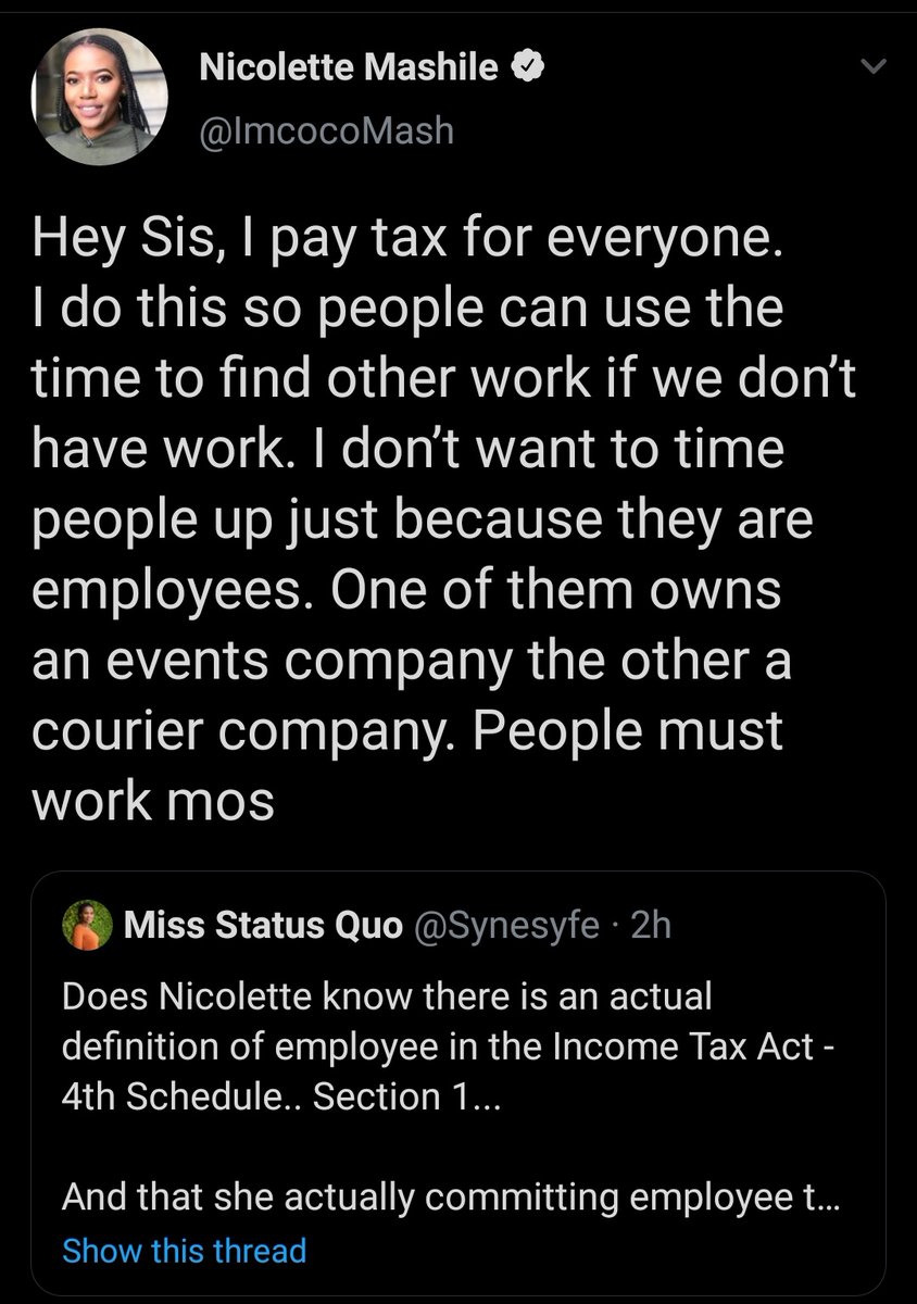Nicolette kept on insisting that she pays tax for everyone however she exposed how not knowledgeable she is with matters of IFRS.