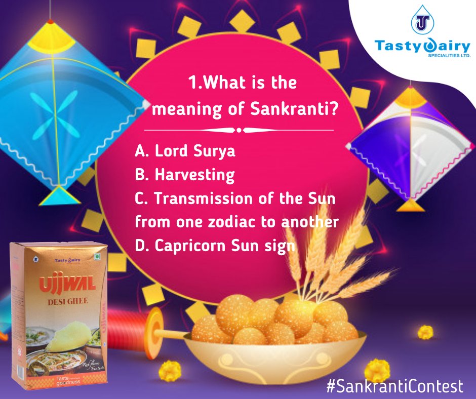Welcome to day 1 of our #SankrantiContest
To enter the official contest you must follow these rules:-
1. Like and Follow our page on FB, Twitter, and Instagram.
2.Share this contest on your FB wall or my story feed and tag company.
3.Tag 3 friends and make sure they all follow us