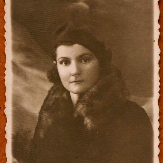 Studio portrait of Lola, a WW2 Polish refugee.