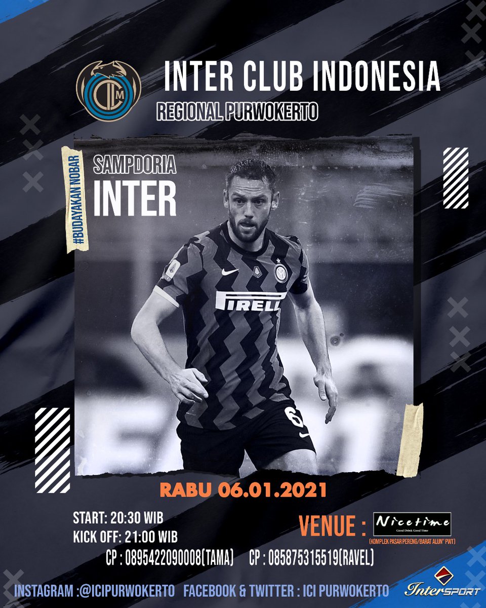 ICI_Purwokerto's tweet photo. [INFO MIDWEEKEVENT ]

lNTER CLUB INDONESIA REGIONAL PURWOKERTO : • NONTON BARENG INTER
( DENGAN PROTOKOL COVID-19 )

SERIE A GIORNATA 16
( Kick Off : 21.00 WIB ) • Live at Nicetime Cafe (komplek pasar pereng/Barat alun" pwt)

#BudayakanNOBAR #BiruHitamkan https://t.co/3DWtbdephE