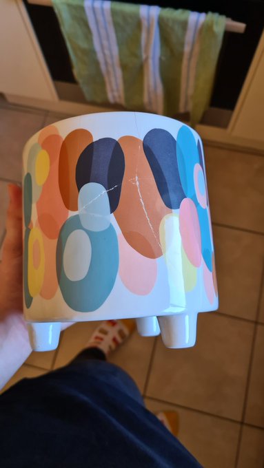 I bought a $30 pot for my monstera and cracked it on the way home :( https://t.co/iVJpYEt0Lk