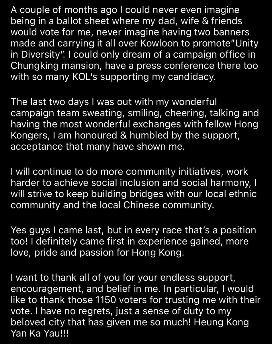 laurelchor's tweet photo. #HongKong social worker Jeffrey Andrews was arrested over 1150 votes. After losing: “I could never even imagine being in a ballot sheet where my dad, wife &amp; friends would vote for me... I have no regrets, just a sense of duty to my beloved city that has given me so much!” https://t.co/8jUyj7niBJ
