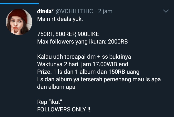 divaaeaj's tweet photo. hii moots akh mau ikutan rt deals ini! 
aku butuh 750 rt
8pp rep
900 like

waktunya 2 harii 🤲 https://t.co/QTAdqxbAvb