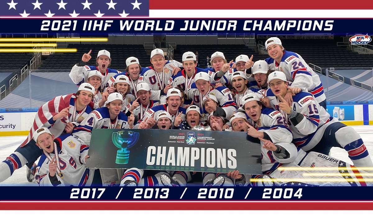 usahockey's tweet image. Your 2021 @IIHFHockey World Junior Champions. 🇺🇸🥇